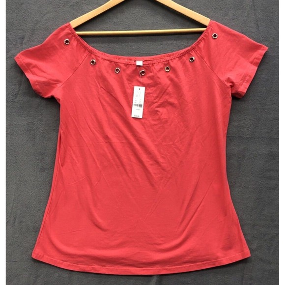 New York & Company Tops - New York & Company Shirt Large Pink Grommet Boat Neck Neckline NWT